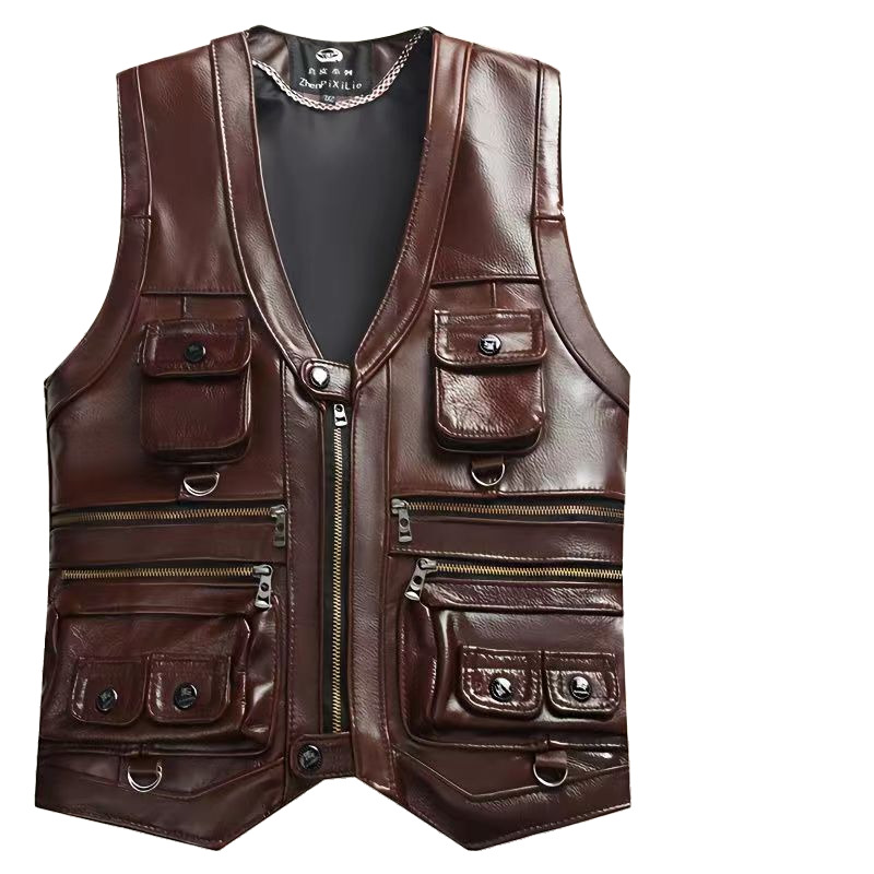 Leather Work Vest - سترة من جلد البقر الأصلي للرجال