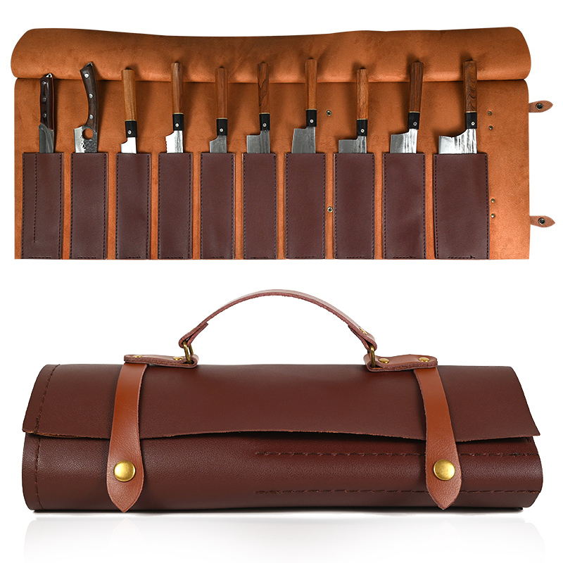 Leatherwork Roller - حقيبة محمولة لفافة سكاكين المطبخ ،