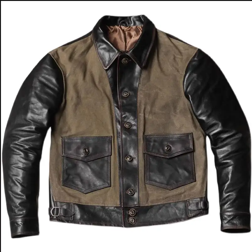 Leather Work Jacket - متجر CC-سترة جلدية حقيقية للربيع ،
