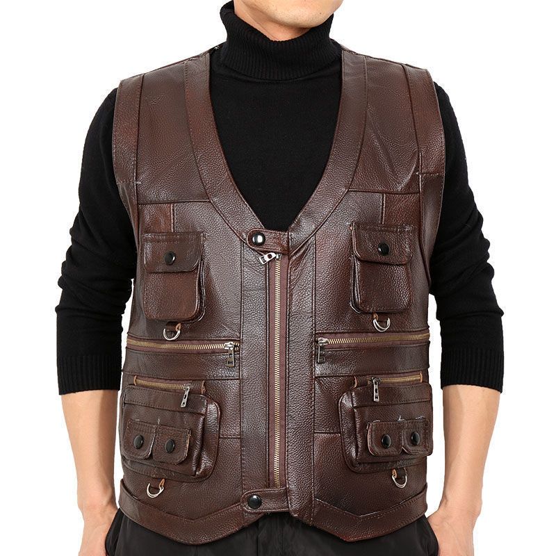 جلد البقر سترة جلدية حقيقية صد - مراجعة Leather Work Vest وسعره