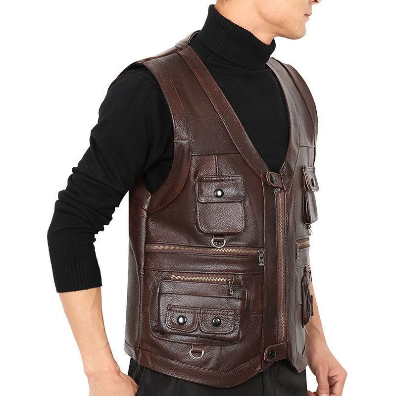 جلد البقر سترة جلدية حقيقية صد - مراجعة Leather Work Vest وسعره