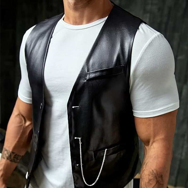 جديد بسيط الرجال بو سليم صالح  - مراجعة Leather Work Vest وسعره