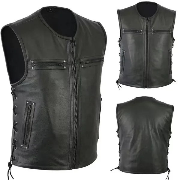 سترة جلدية جديدة بلون واحد ويا - مراجعة Leather Work Vest وسعره